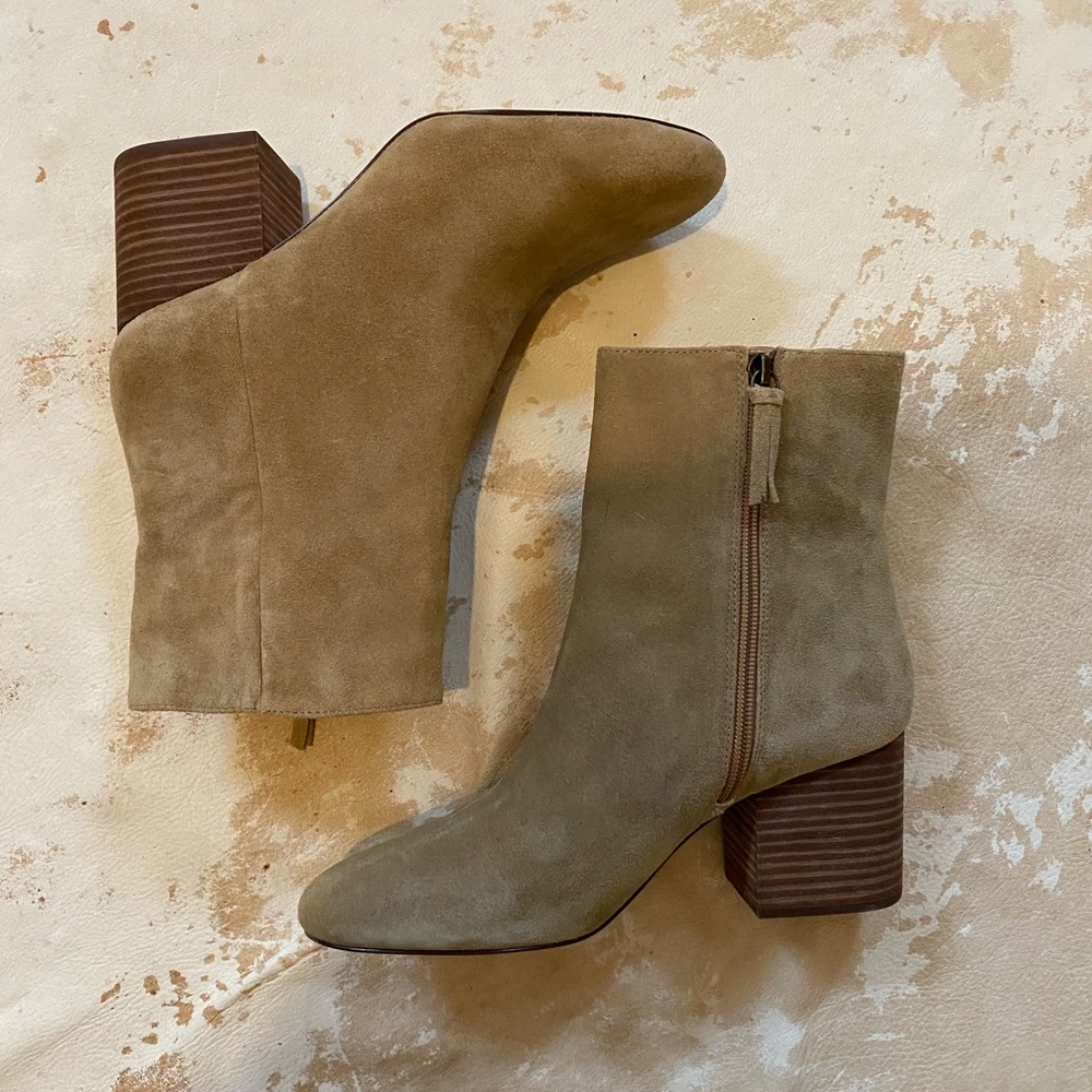 J.Crew “Sadie” Ankle Boot in Beige Suede
